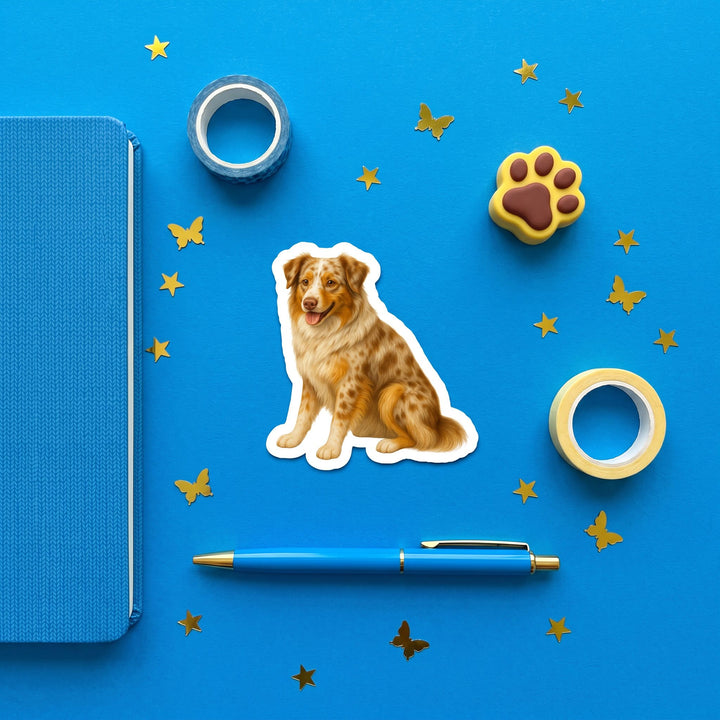 Australian Shepherd Red Merle Sticker brand flat lay - Designs by Mysh
