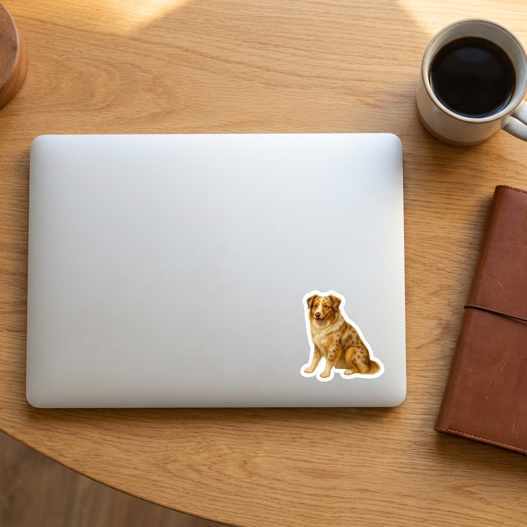 Australian Shepherd Red Merle Sticker on a laptop - Designs by Mysh
