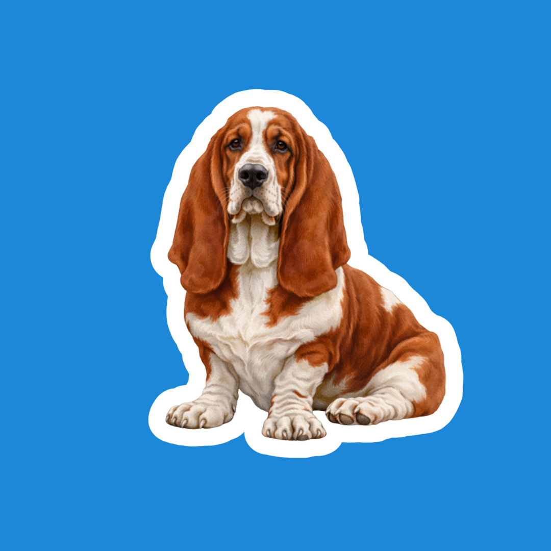Basset Hound Dog Stickers – Red and White Watercolor  - Designs by Mysh