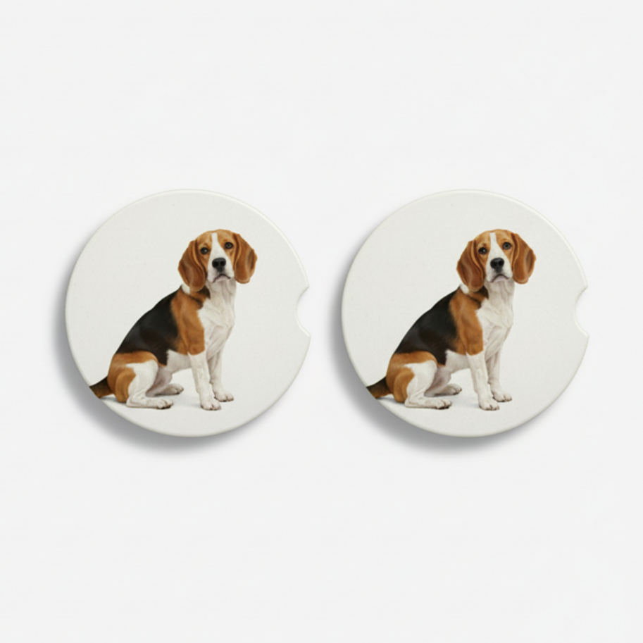 Pair of dog-themed earrings on a white background