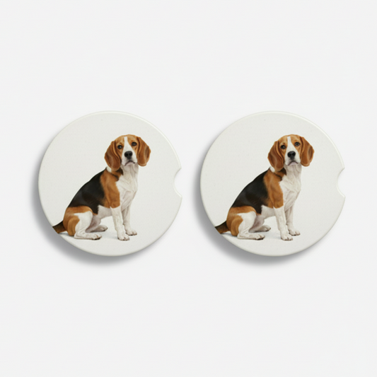 Pair of dog-themed earrings on a white background