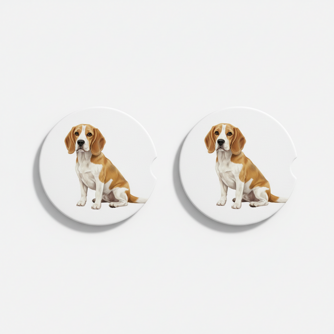 Beagle Watercolor Style – Ceramic Car Coasters - Designs by Mysh