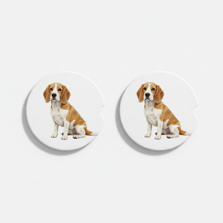 Beagle Watercolor Style – Ceramic Car Coasters - Designs by Mysh