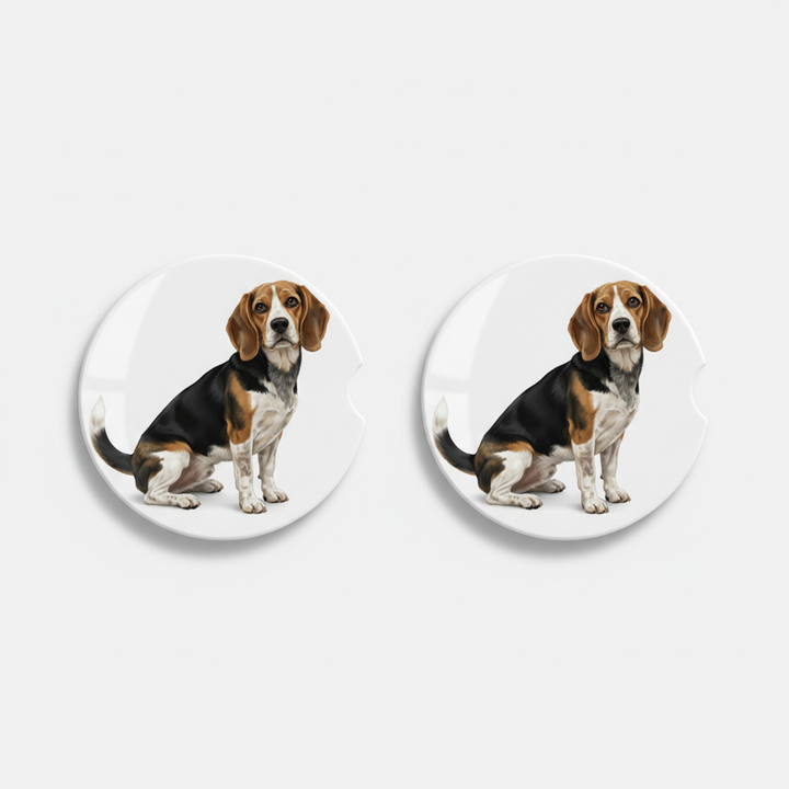 Beagle Watercolor Style – Ceramic Car Coasters - Designs by Mysh