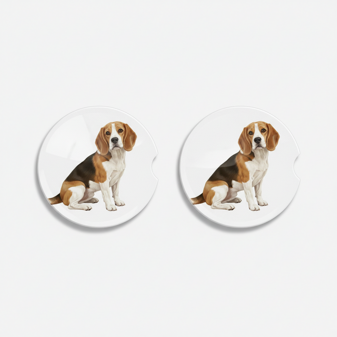 Beagle Watercolor Style – Ceramic Car Coasters - Designs by Mysh