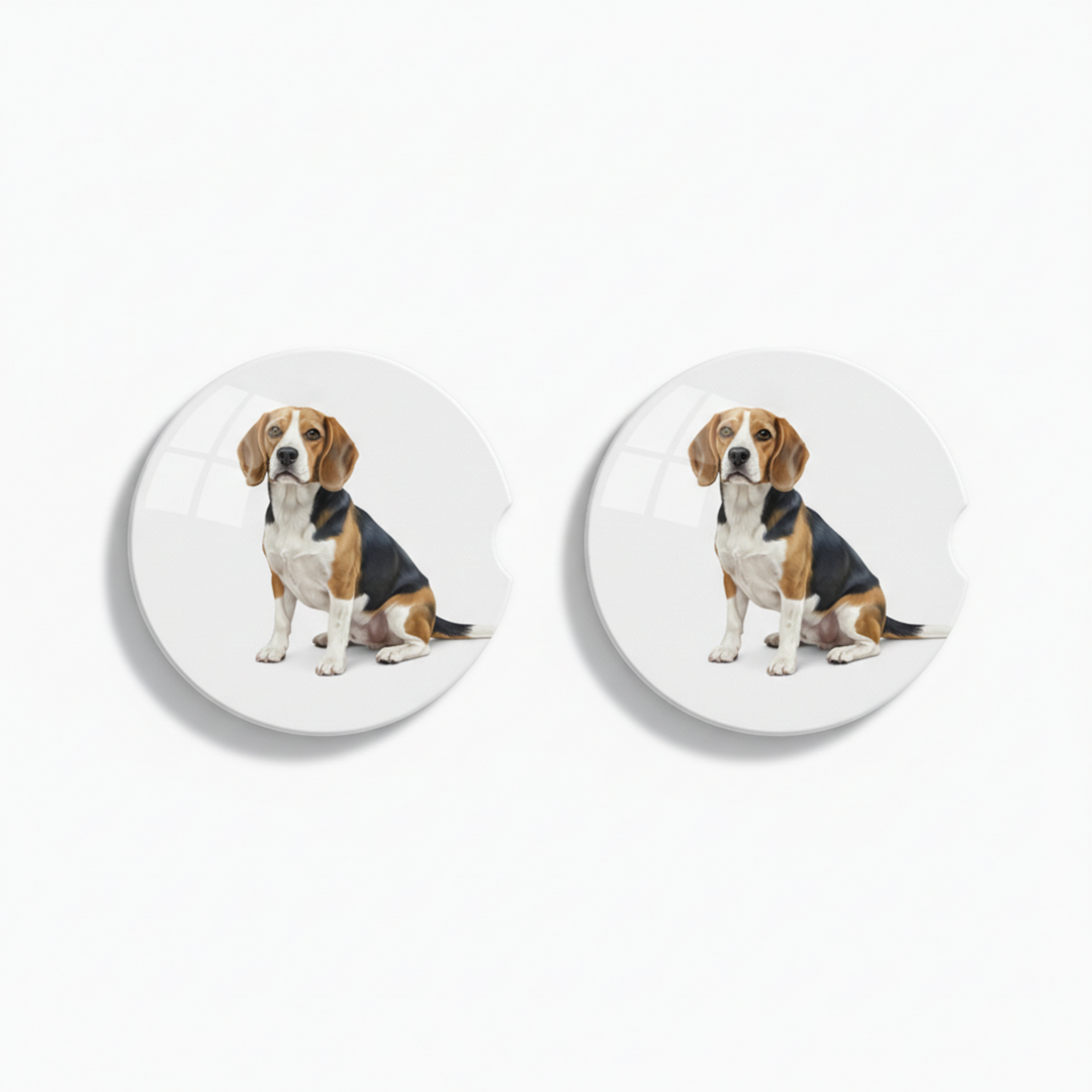 Beagle Watercolor Style – Ceramic Car Coasters - Designs by Mysh