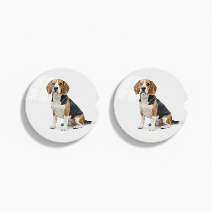 Beagle Watercolor Style – Ceramic Car Coasters - Designs by Mysh