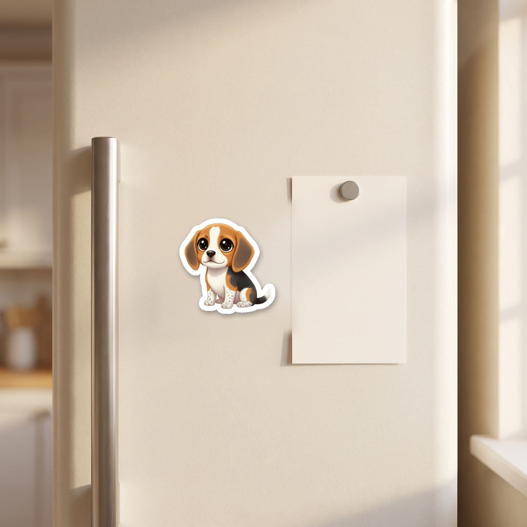 Beagle Black Tan Bluetick kawaii magnet on a refrigerator door