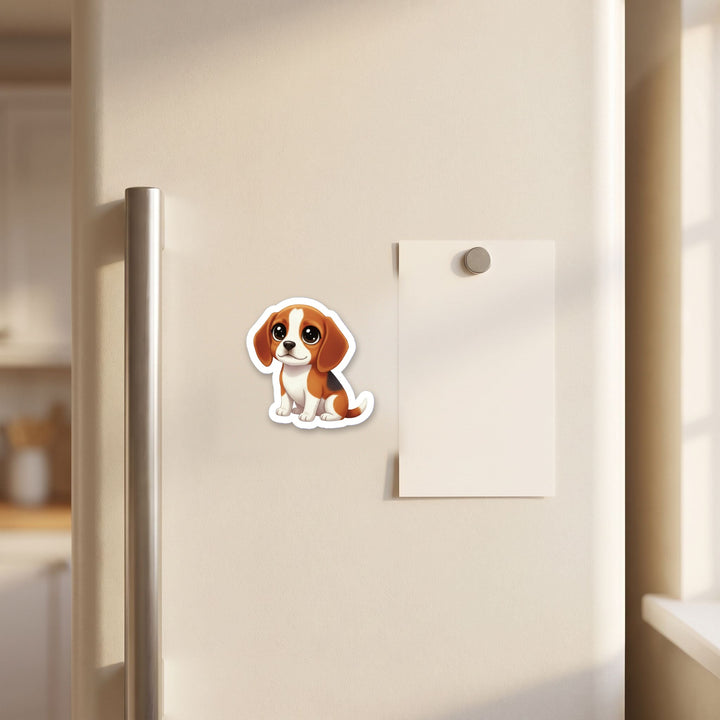 Beagle Red and White kawaii magnet on a refrigerator door