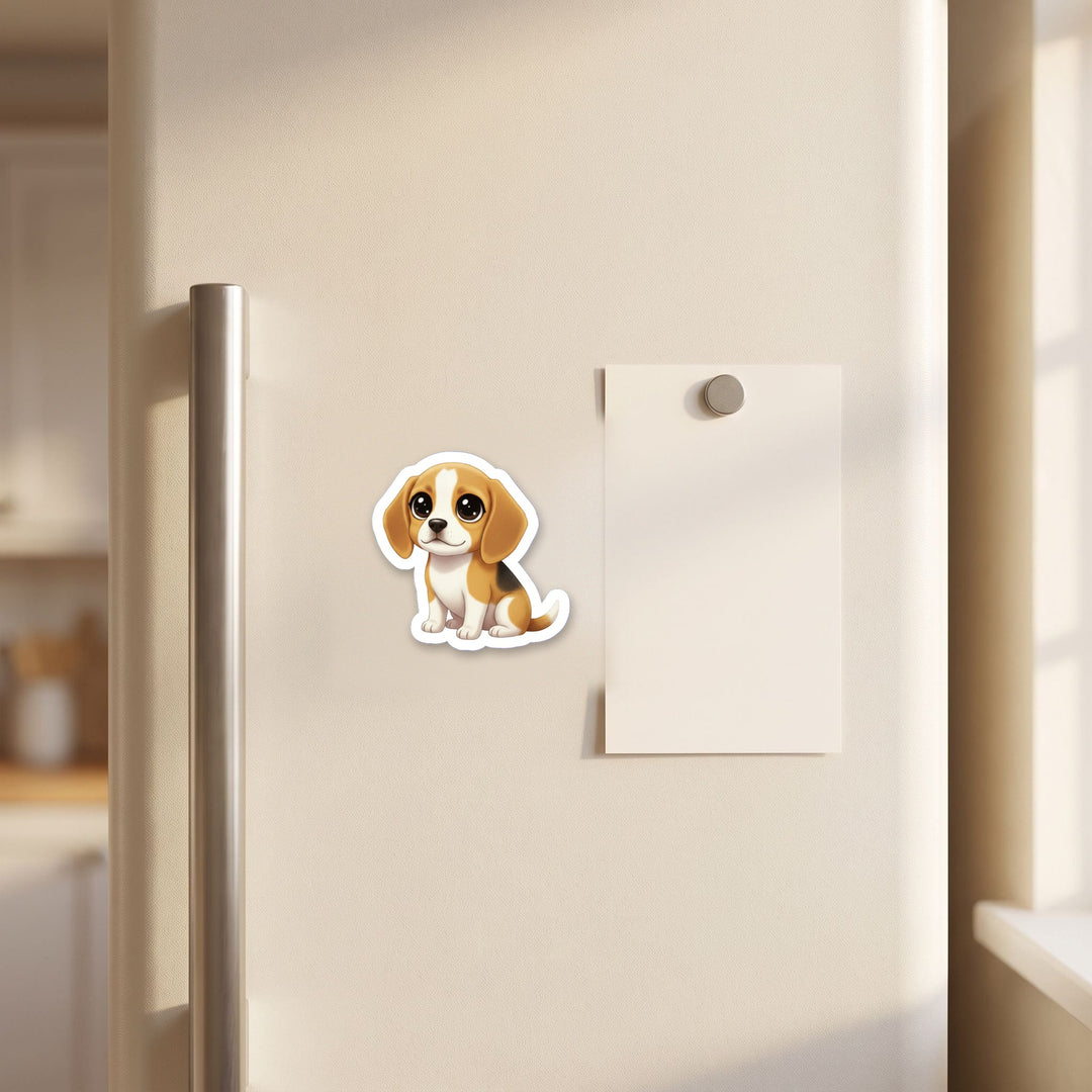Beagle Tan and White kawaii magnet on a refrigerator door
