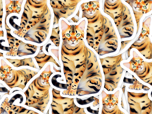 Bengal Cat Sticker, Spotted Cat Vinyl Decal, Waterproof Bengal Cat Art, Laptop Water Bottle Decor, Gift for Cat Lovers