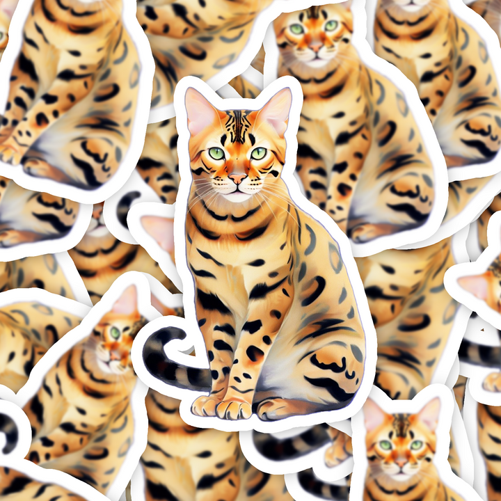 Bengal Cat Sticker, Spotted Cat Vinyl Decal, Waterproof Bengal Cat Art, Laptop Water Bottle Decor, Gift for Cat Lovers - Designs by Mysh