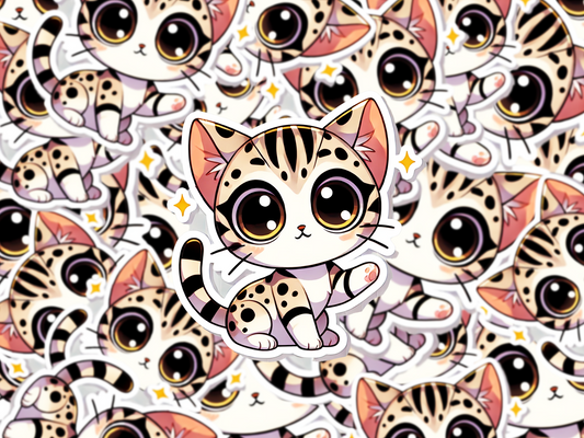 Bengal Cat Sticker, Cute Kawaii Cat Decal, Spotted Cat Vinyl Sticker, Waterproof Laptop Sticker, Gift for Cat Lovers