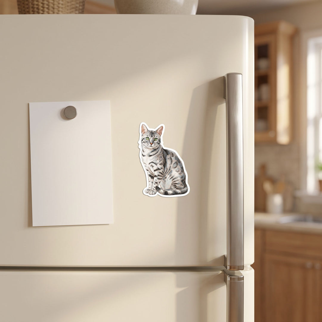 Bengal Black Silver Spotted Watercolor Magnet on a fridge - Designs by Mysh