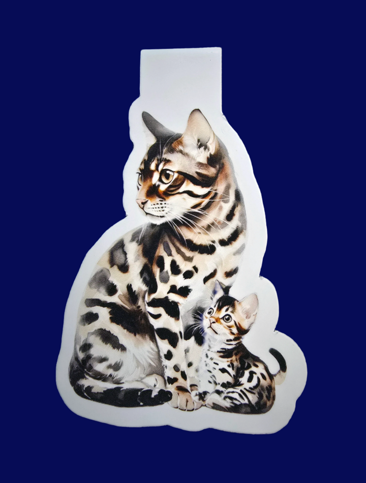 Sticker of a cat and its kitten on a blue textured background