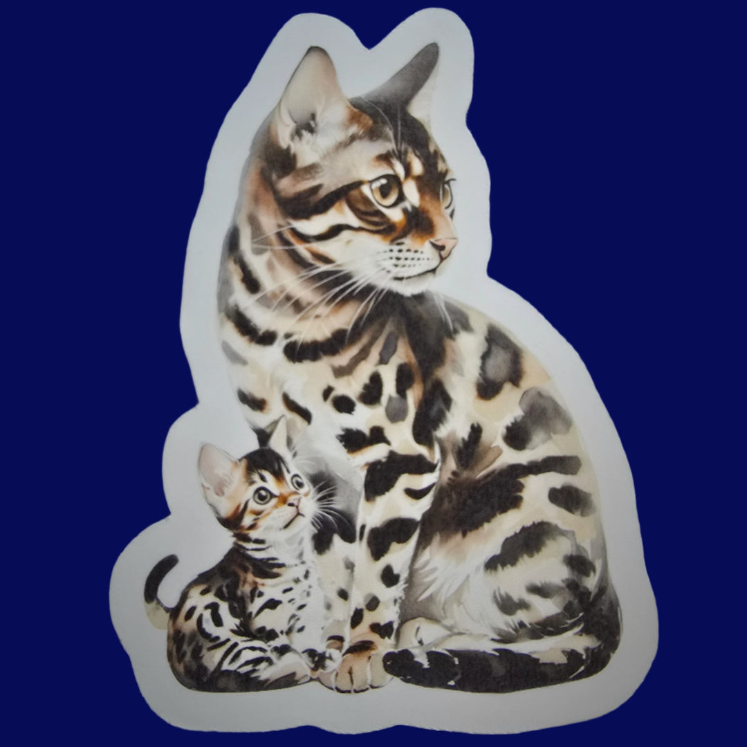 Sticker of a cat and kitten on a blue background
