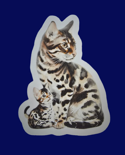 Sticker of a cat and kitten on a blue background