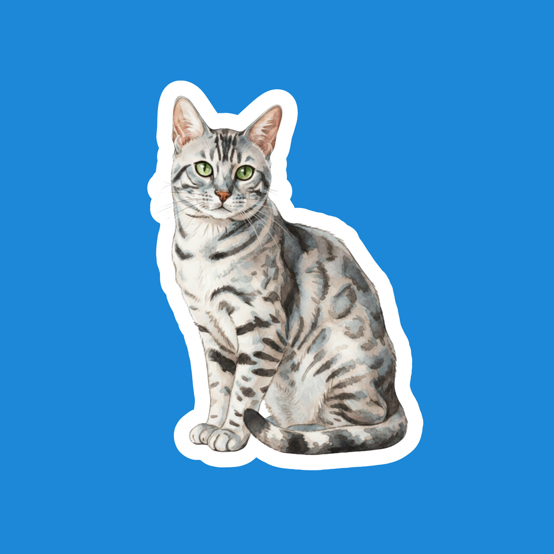 Bengal Silver Tabby Cat watercolor