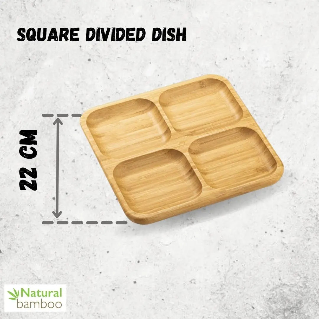 Bamboo Square Divided Dish / Bento box 8.5" inch X 8.5" inch Wilmax USA