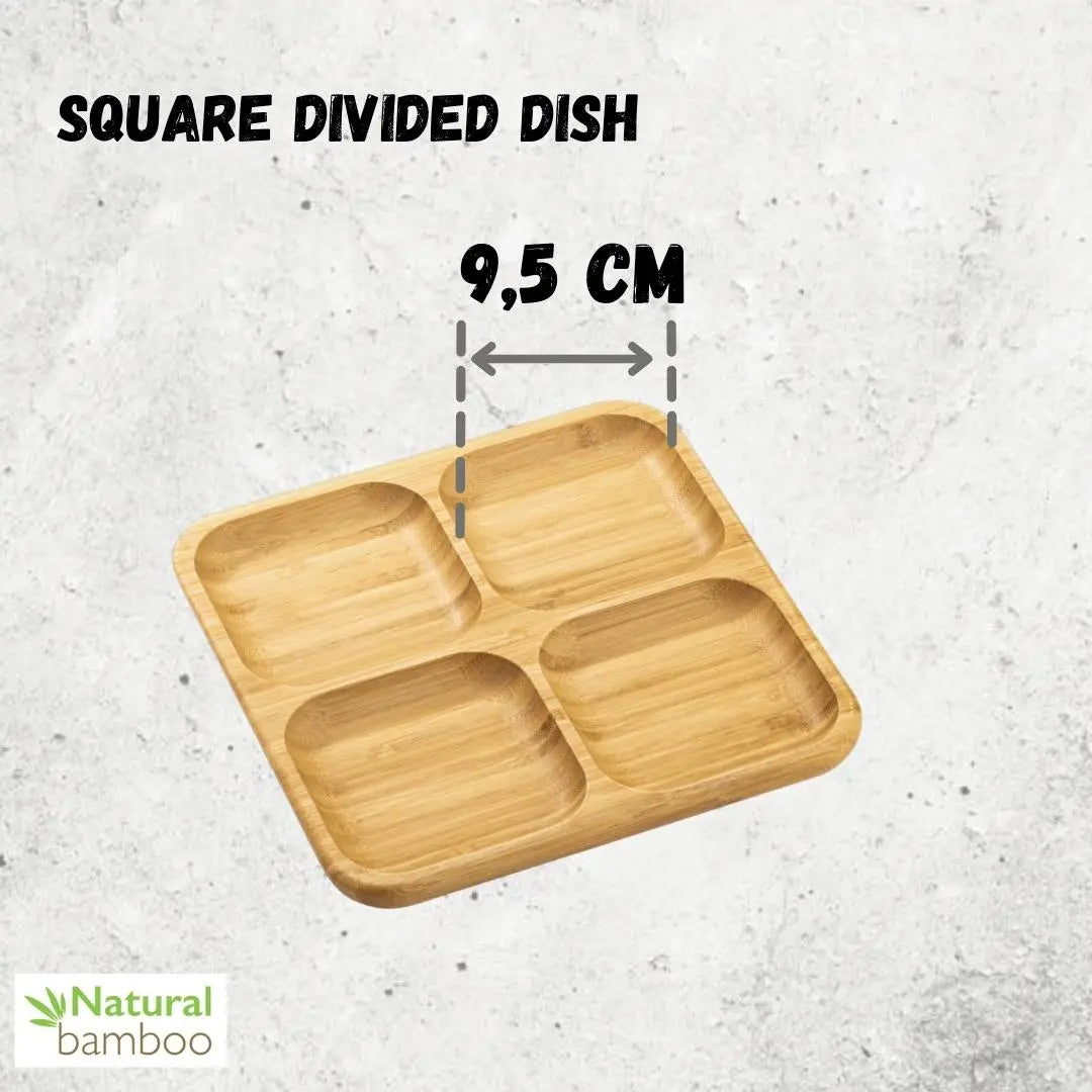 Bamboo Square Divided Dish / Bento box 8.5" inch X 8.5" inch Wilmax USA