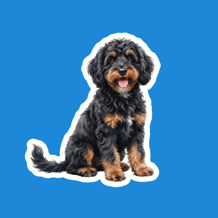 Bernedoodle Black Phantom watercolor die-cut vinyl sticker