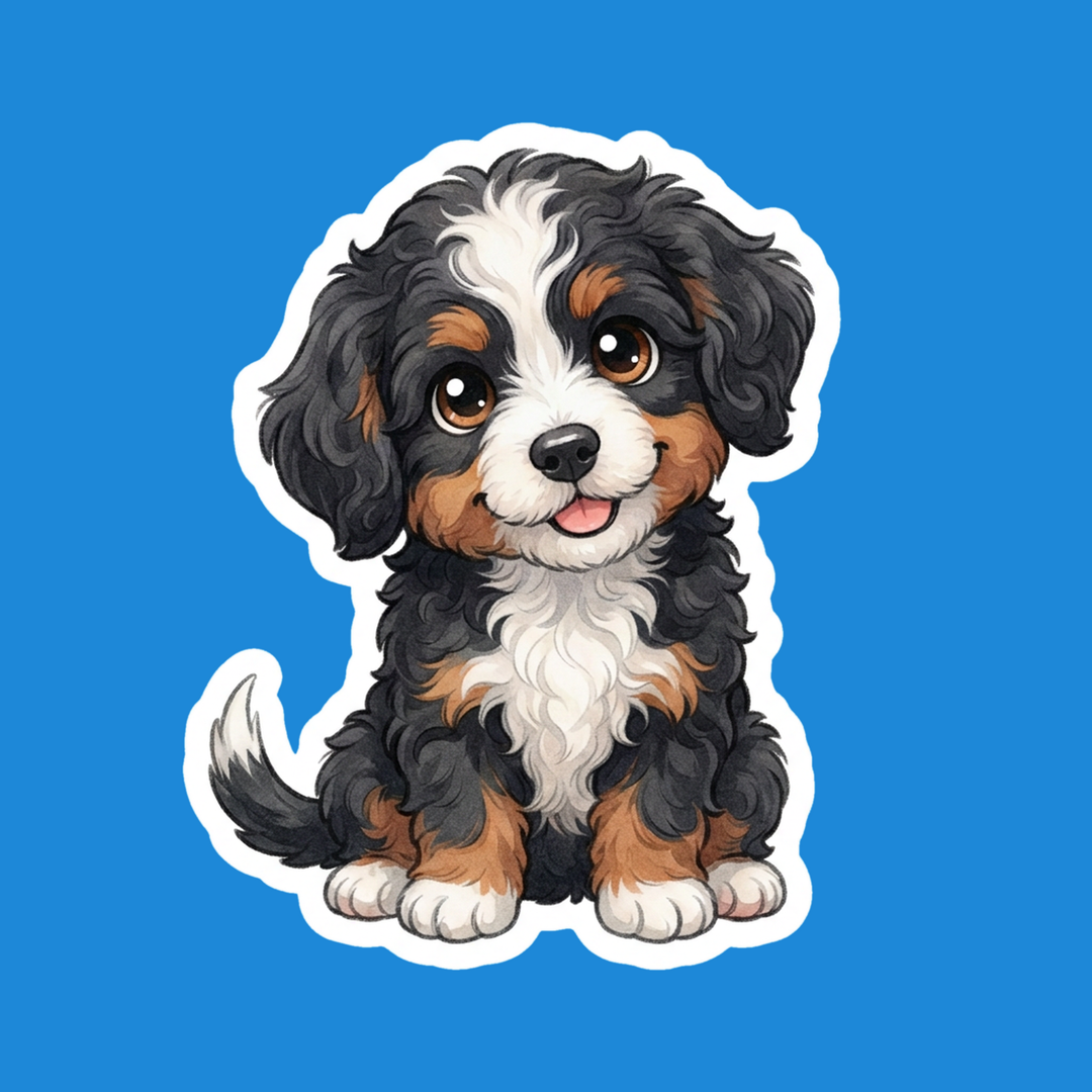 Bernedoodle Black White Rust Tri Color kawaii die-cut vinyl sticker