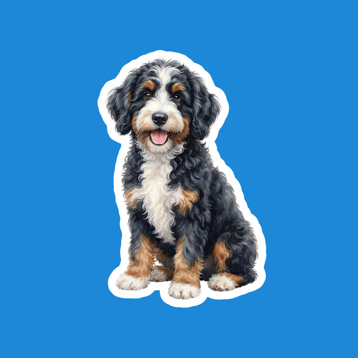 Bernedoodle Black White Rust Tri Color watercolor die-cut vinyl sticker