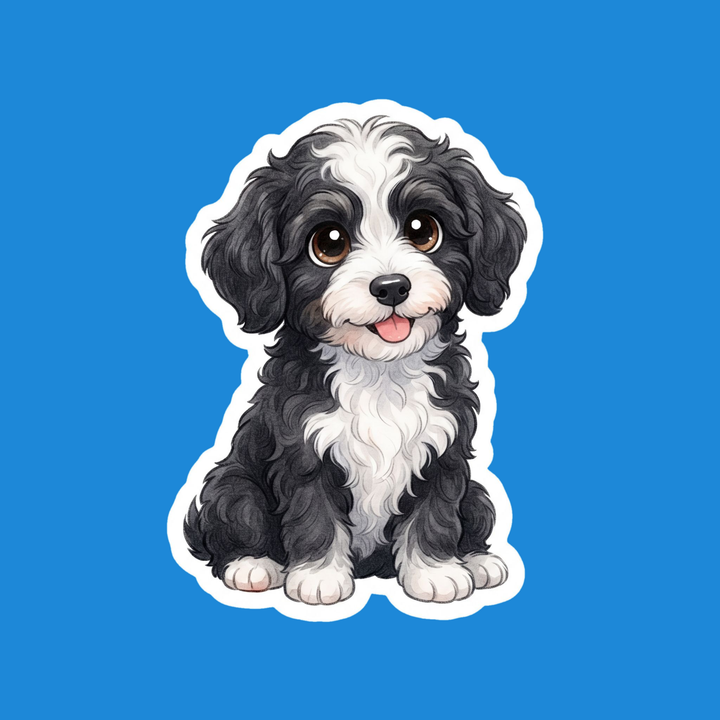 Bernedoodle Black and White Bicolor kawaii die-cut vinyl sticker