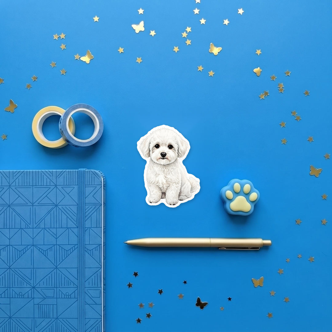 Bichon Frise White magnet flat lay with stationery