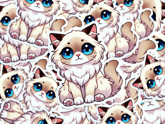 Birman Cat Sticker, Cute Blue-Eyed Cat Vinyl Decal, Waterproof Cartoon Cat Sticker, Gift for Cat Lovers, Laptop & Journal Decor