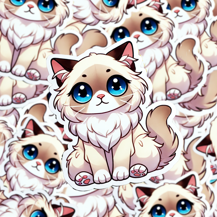 Birman Cat Magnet – 3" Cute Die-Cut Fridge Magnet – Blue-Eyed Fluffy Cat Art Gift – Cat Lover Accessory - Designs by Mysh