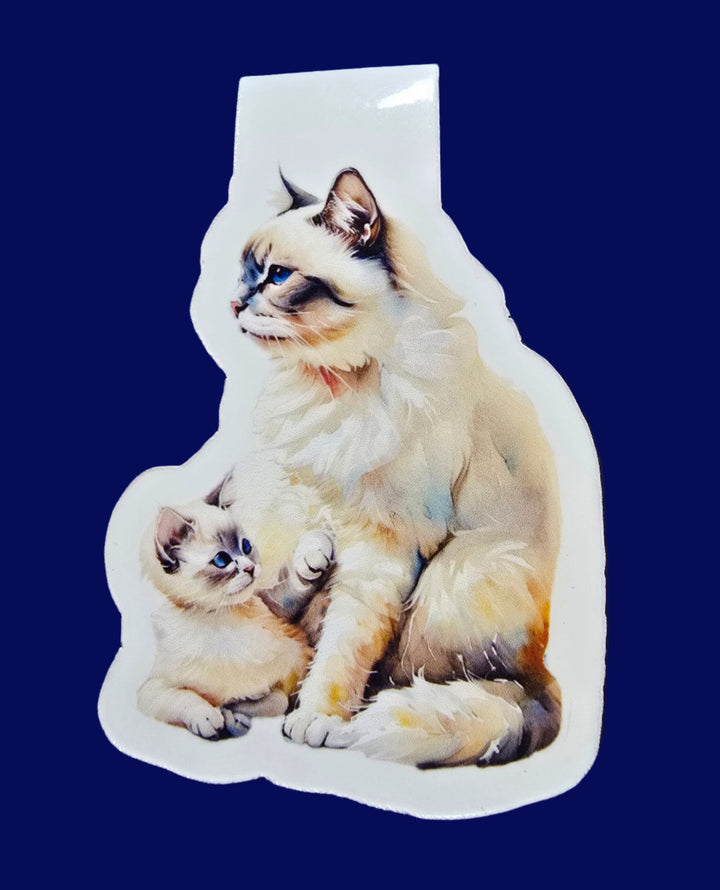 Sticker of a cat and kitten on a blue background