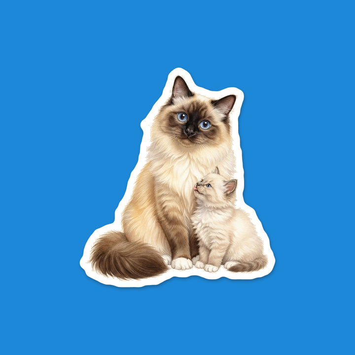 Seal point Birman mama cat with her kitten nuzzling her chin watercolor flexible fridge magnet – Designs by Mysh