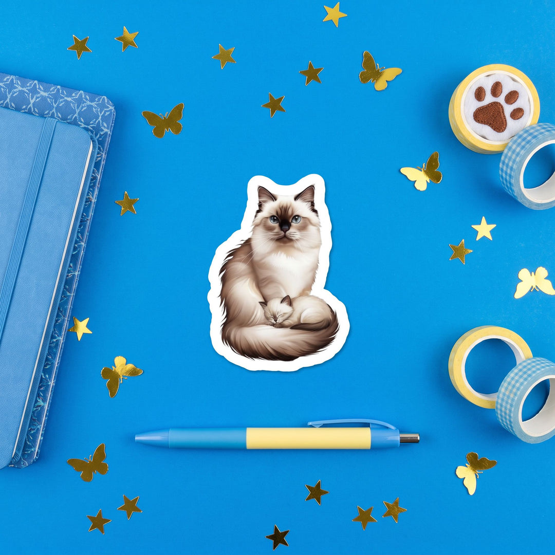Birman Seal Point Cat Kitten Watercolor Sticker brand flat lay - Designs by Mysh
