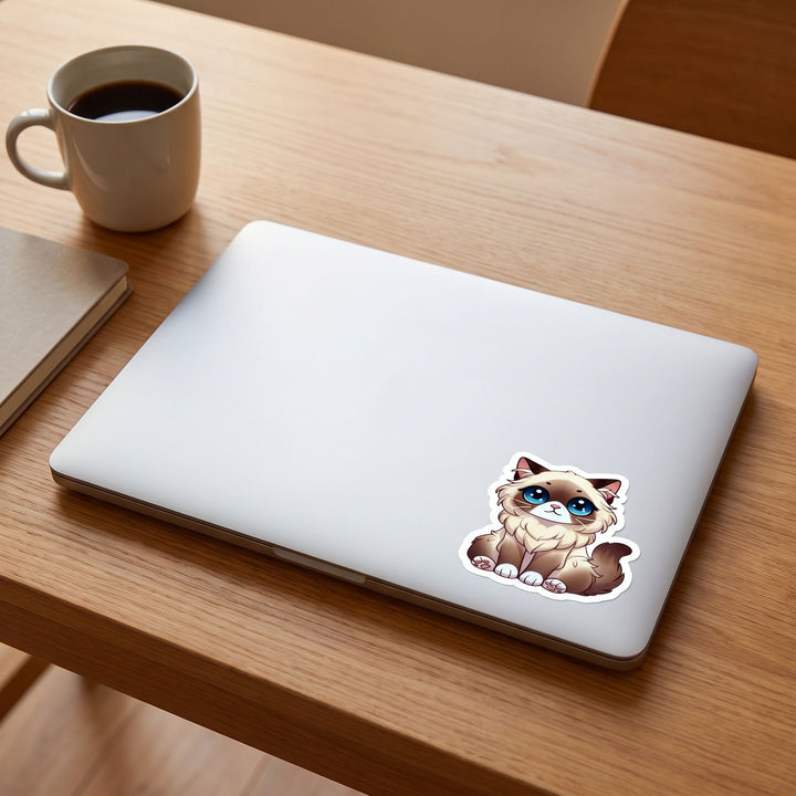 Birman Seal Point Kawaii Sticker on a laptop - Designs by Mysh