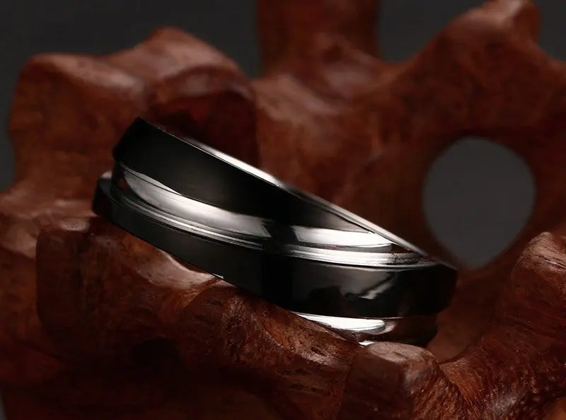 Black Titanium Steel Twill Men's Ring - Designs by Mysh