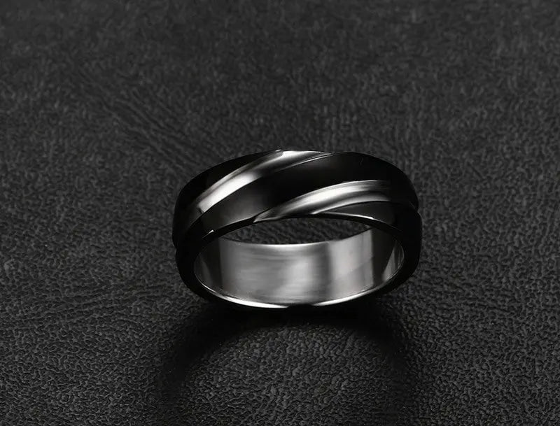 Black Titanium Steel Twill Men's Ring - Designs by Mysh