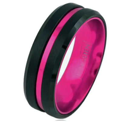 Black Tungsten and Hot Pink Stripe Ring Designs by Mysh