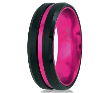 Black Tungsten and Hot Pink Stripe Ring Designs by Mysh