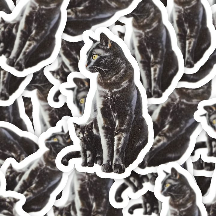 Black Cat Sticker, Mama & Kitten Art, Witchy Cat Vinyl Decal, Cute Halloween or Bookish Gift - Designs by Mysh