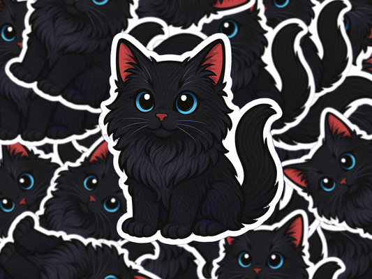 Black Maine Coon Cat Sticker, Chibi Cat Vinyl Decal, Cute Cat Lover Gift, Waterproof Laptop Sticker