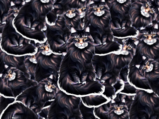 Black Maine Coon Cat Sticker, Longhaired Cat Decal, Waterproof Vinyl Sticker, Cat Lover Gift, Realistic Pet Art for Laptop or Bottle