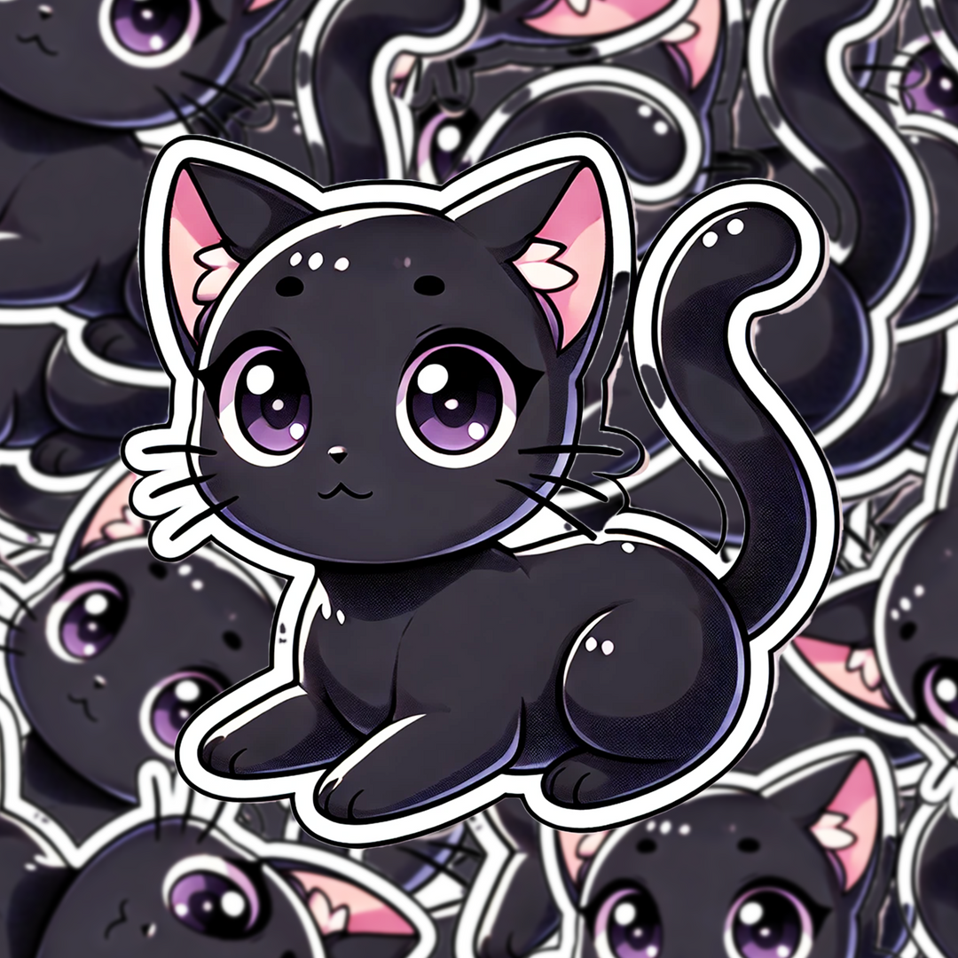 Black Cat Sticker, Cute Cartoon Cat Decal, Kawaii Vinyl Cat Sticker, Water-resistant Laptop Sticker, Gift for Cat Lovers - Designs by Mysh