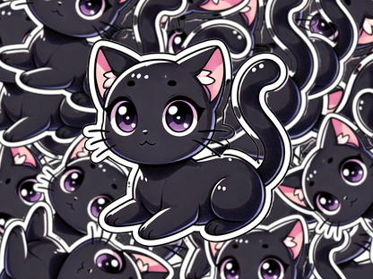 Black Cat Sticker, Cute Cartoon Cat Decal, Kawaii Vinyl Cat Sticker, Waterproof Laptop Sticker, Gift for Cat Lovers