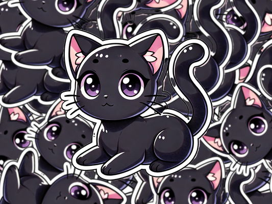 Black Cat Sticker, Cute Cartoon Cat Decal, Kawaii Vinyl Cat Sticker, Waterproof Laptop Sticker, Gift for Cat Lovers