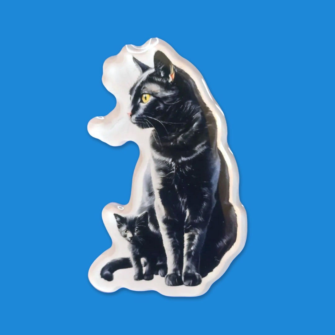 Black Cat Fridge Magnet, Mom and Kitten Magnet, Handmade Cat Lover Gift, Cute Magnetic Decor for Kitchen, Office, or Locker - Designs by Mysh