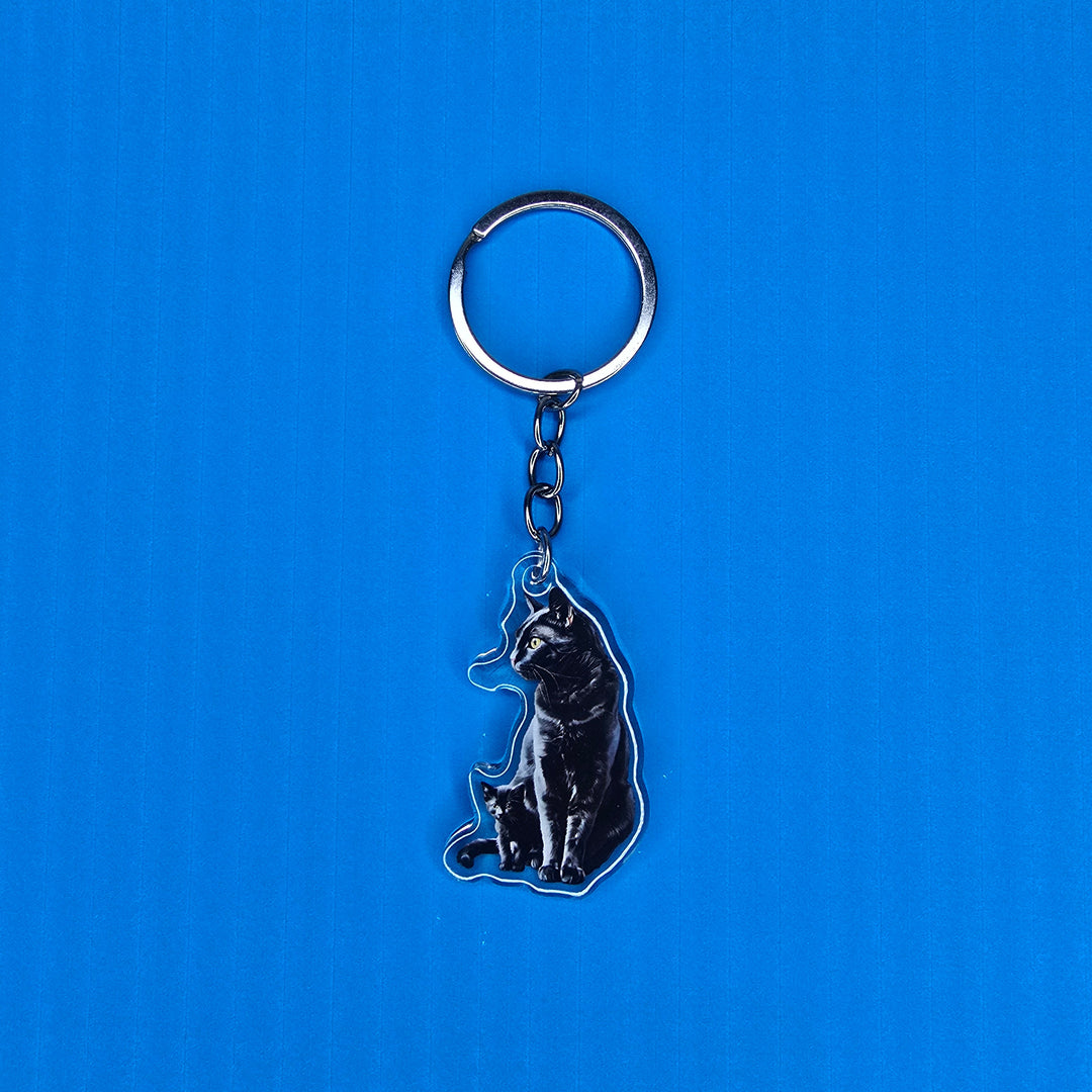 Black Cat and Kitten Keychain, Black Cat Acrylic Charm, Pet Lover Gift, Cute Cat Accessory, Cat Mom Key Ring - Designs by Mysh