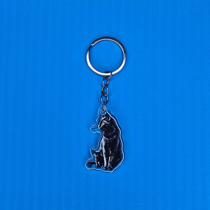 Black Cat and Kitten Keychain, Black Cat Acrylic Charm, Pet Lover Gift, Cute Cat Accessory, Cat Mom Key Ring - Designs by Mysh