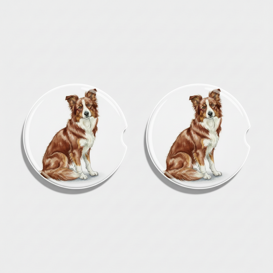 Border Collie Watercolor Style – Ceramic Car Coasters - Designs by Mysh
