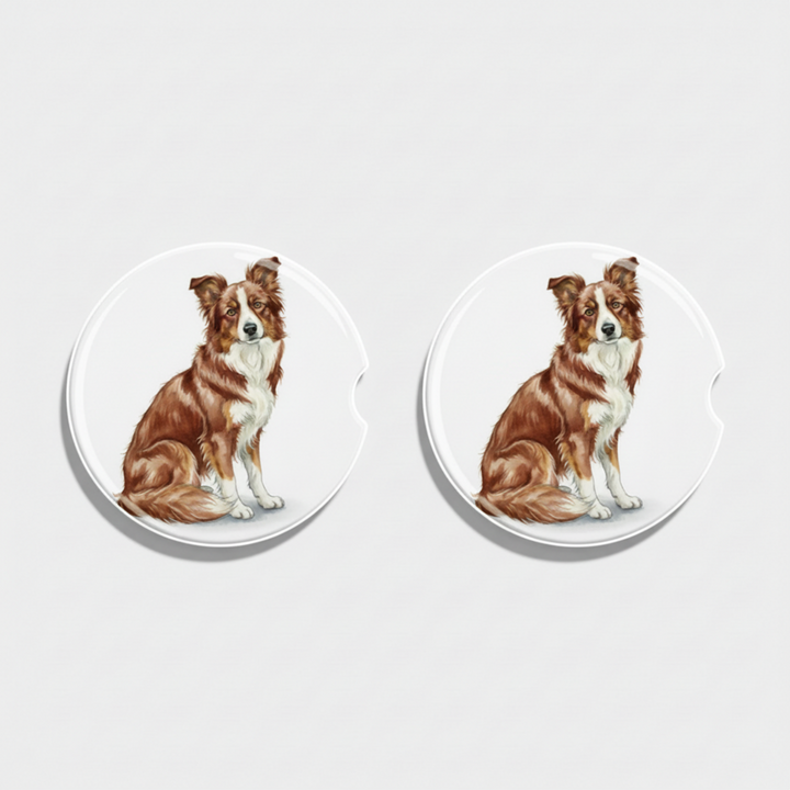 Border Collie Watercolor Style – Ceramic Car Coasters - Designs by Mysh